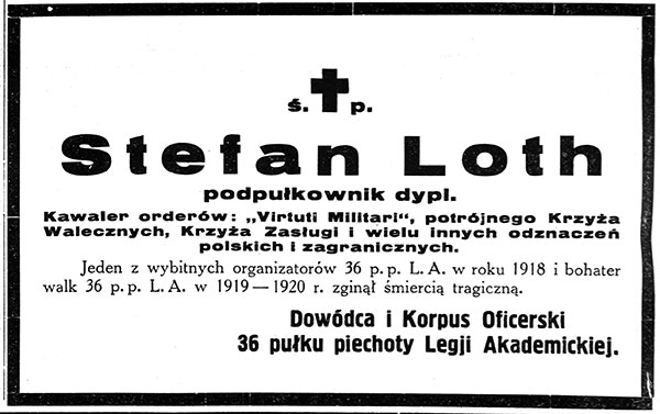 Nekrolog opublikowany w dzienniku „Polska Zbrojna”, nr 195/1936, s. 6. Źródło: Biblioteka Narodowa