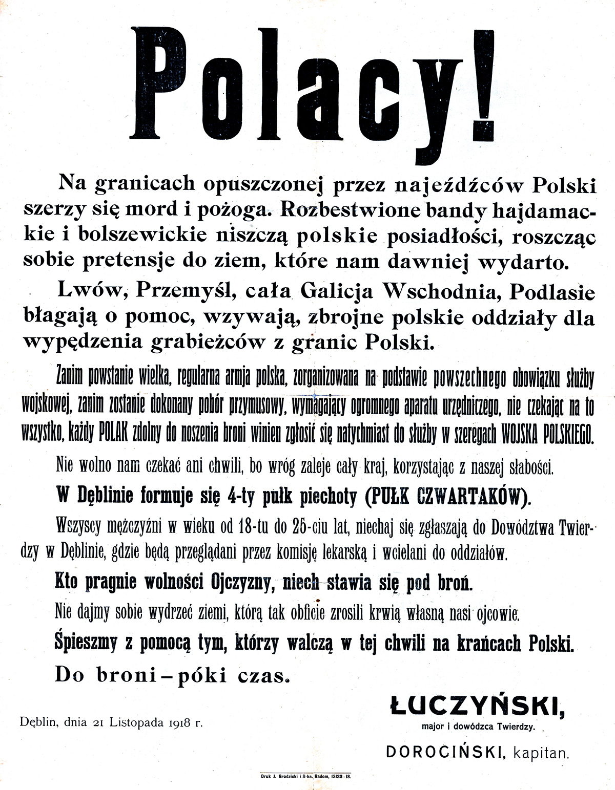 Odezwa wzywająca do walki w obronie Galicji Wschodniej i Podlasia z 21 listopada 1918 r. Źródło: Narodowe Archiwum Cyfrowe
