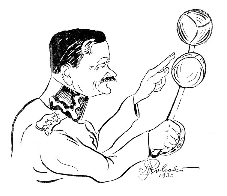 Rysunek przedstawiający Alojzego Budnioka, zamieszczony w czasopiśmie „Express Sportowy” w 1930 r. Źródło: Śląska Biblioteka Cyfrowa