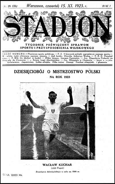 Okładka tygodnika „Stadjon” z 1927 r. Ze zbiorów Biblioteki Narodowej (za: Polona)