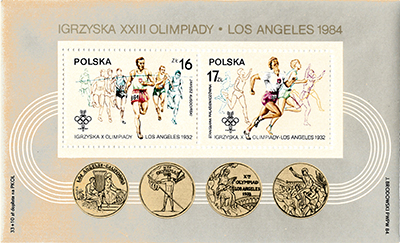 Znaczek pocztowy przedstawiający Janusza Kusocińskiego podczas igrzysk olimpijskich w 1932 r. Ze zbiorów prywatnych Jacka Kosmali