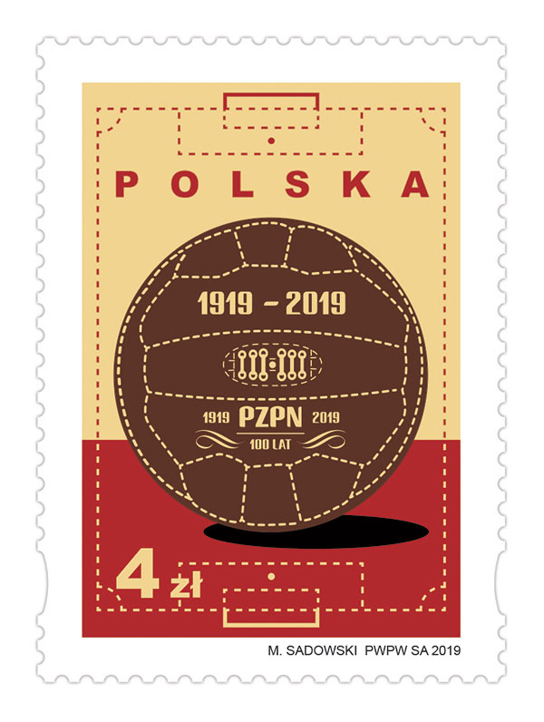 Znaczek 100 lat PZPN. Źródło: Poczta Polska S.A.