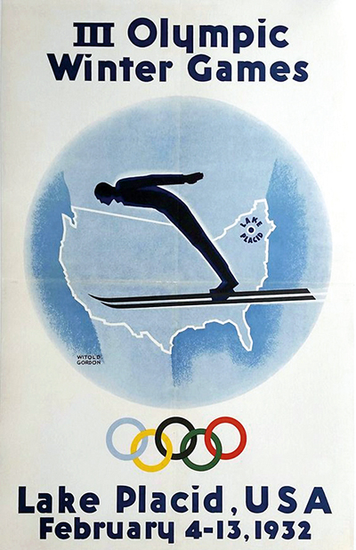Plakat zimowych igrzysk olimpijskich w Lake Placid w 1932 r. Ze zbiorów Stadtgeschichtliches Museum Leipzig (za: Europeana)