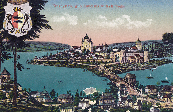 Krasnystaw, miasto położone nad Wieprzem i Żółkiewką, na pocztówce sprzed 1918 r. Źródło: Biblioteka Narodowa