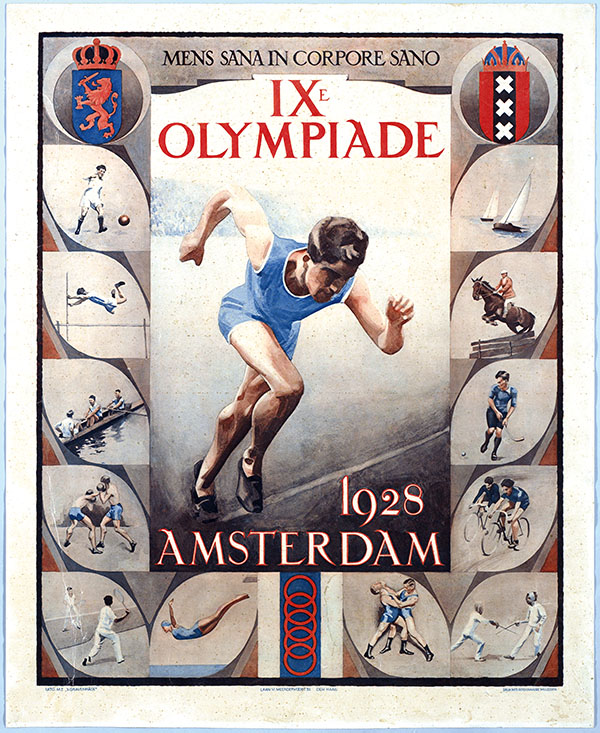 Oficjalny plakat igrzysk olimpijskich w Amsterdamie, 1928 r. Źródło: domena publiczna