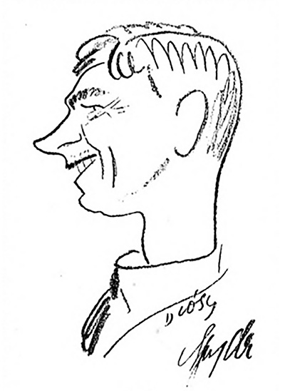Karykatura Mariana Spojdy zamieszczona w czasopiśmie „Stadjon” 1925, nr 37, s. 15. Źródło: Biblioteka Narodowa