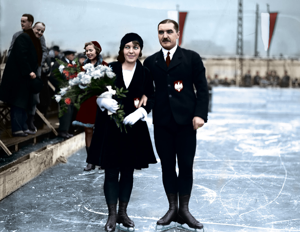 Występy Bilorówny i Kowalskiego uświetniały wiele uroczystości. Na zdjęciu podczas otwarcia pierwszego sztucznego lodowiska w Polsce, Katowice 1930 r. Źródło: Narodowe Archiwum Cyfrowe