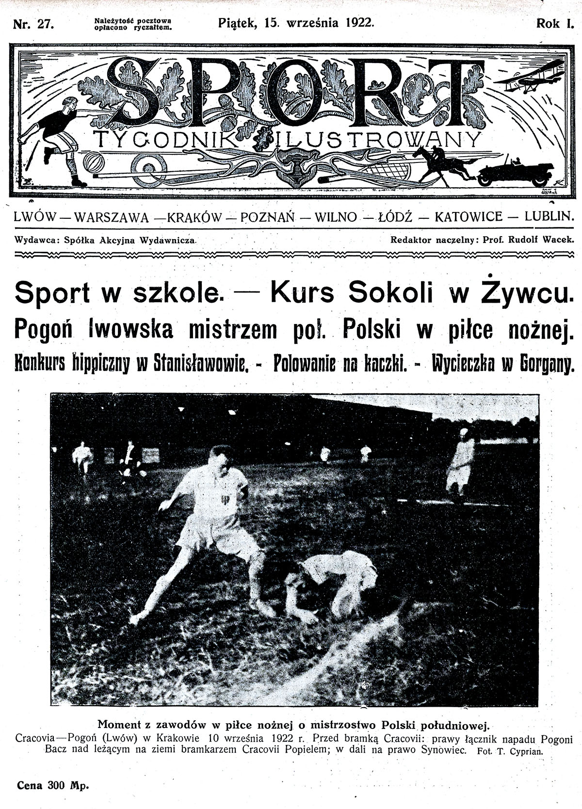 Okładka pisma „Sport”, którego redaktorem naczelnym był Rudolf Wacek. Źródło: Jagiellońska Biblioteka Cyfrowa