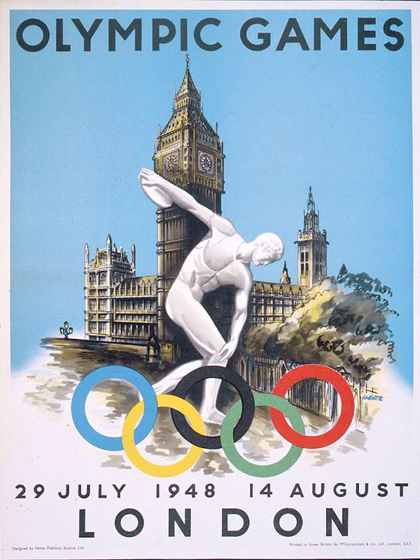 Oficjalny plakat igrzysk olimpijskich w Londynie w 1948 r. Źródło: domena publiczna