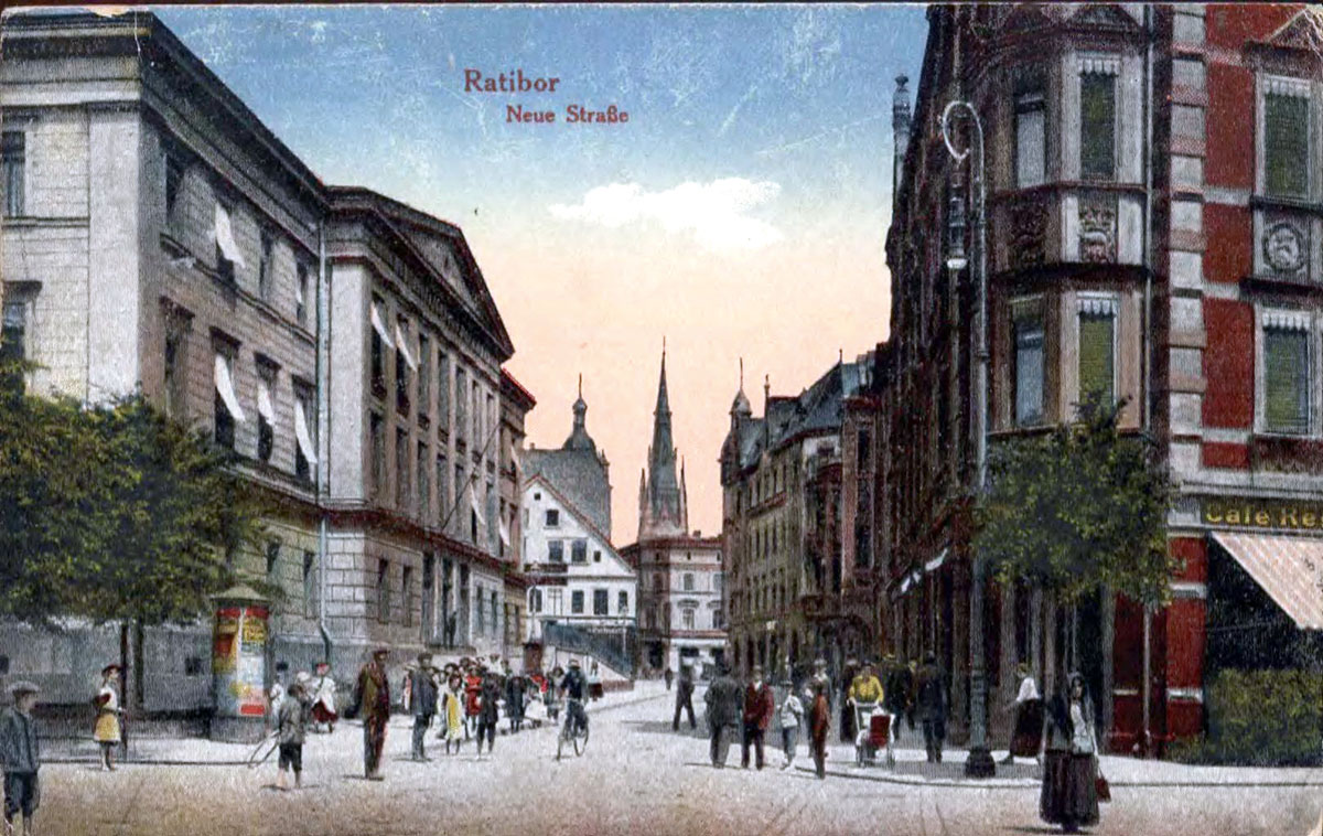 Neuestrasse w Raciborzu – pocztówka z ok. 1910 r. Źródło: Śląska Biblioteka Cyfrowa