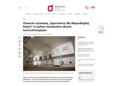 Dzieje.pl: W Muzeum Martyrologii Wielkopolan otwarto wystawę „Sportowcy dla Niepodległej. Katyń”